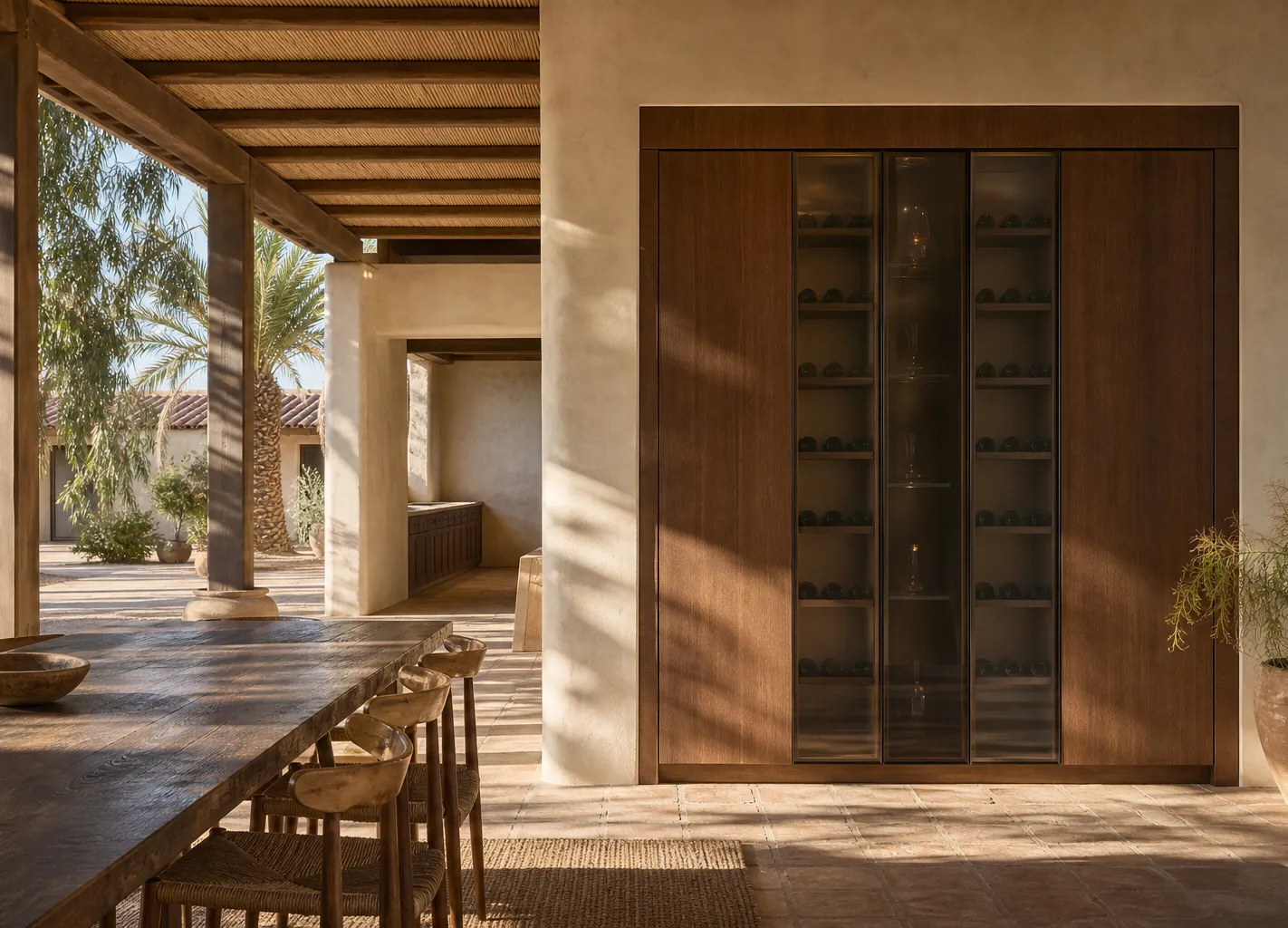 Fadior Grotto Wine Cabinet Suite with Shadow Glass Decanting Spine — 304 stainless steel wine cabinet system, front view