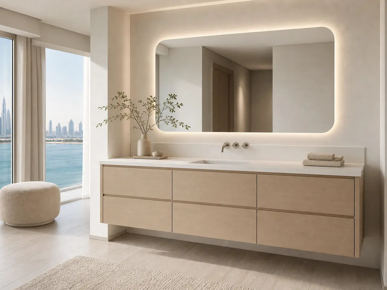 Fadior Verve Bath and Vanity Suite with Casa Italia Basin Salon - waterproof 304 stainless steel bath vanity with mirror storage, moisture-resistant finishes, and grooming storage