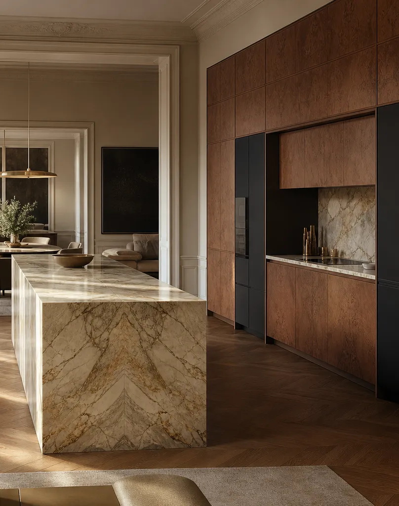 Fadior Meridian Kitchen Suite with Flush Hearth Appliance Run — interior room context showing cabinet integration