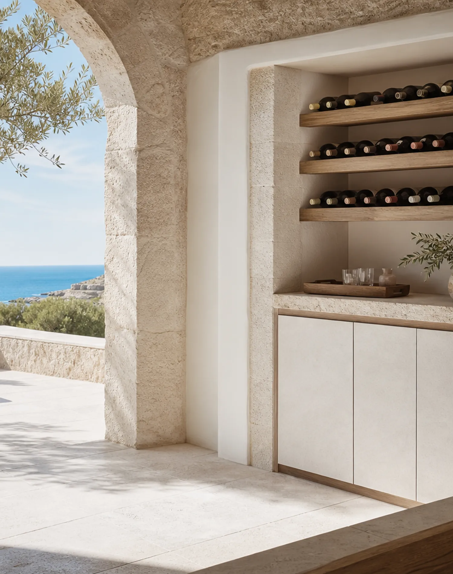 Suite de Armario de Vinos Grotto con Nicho de Cata Terrazzo estudio de adaptación