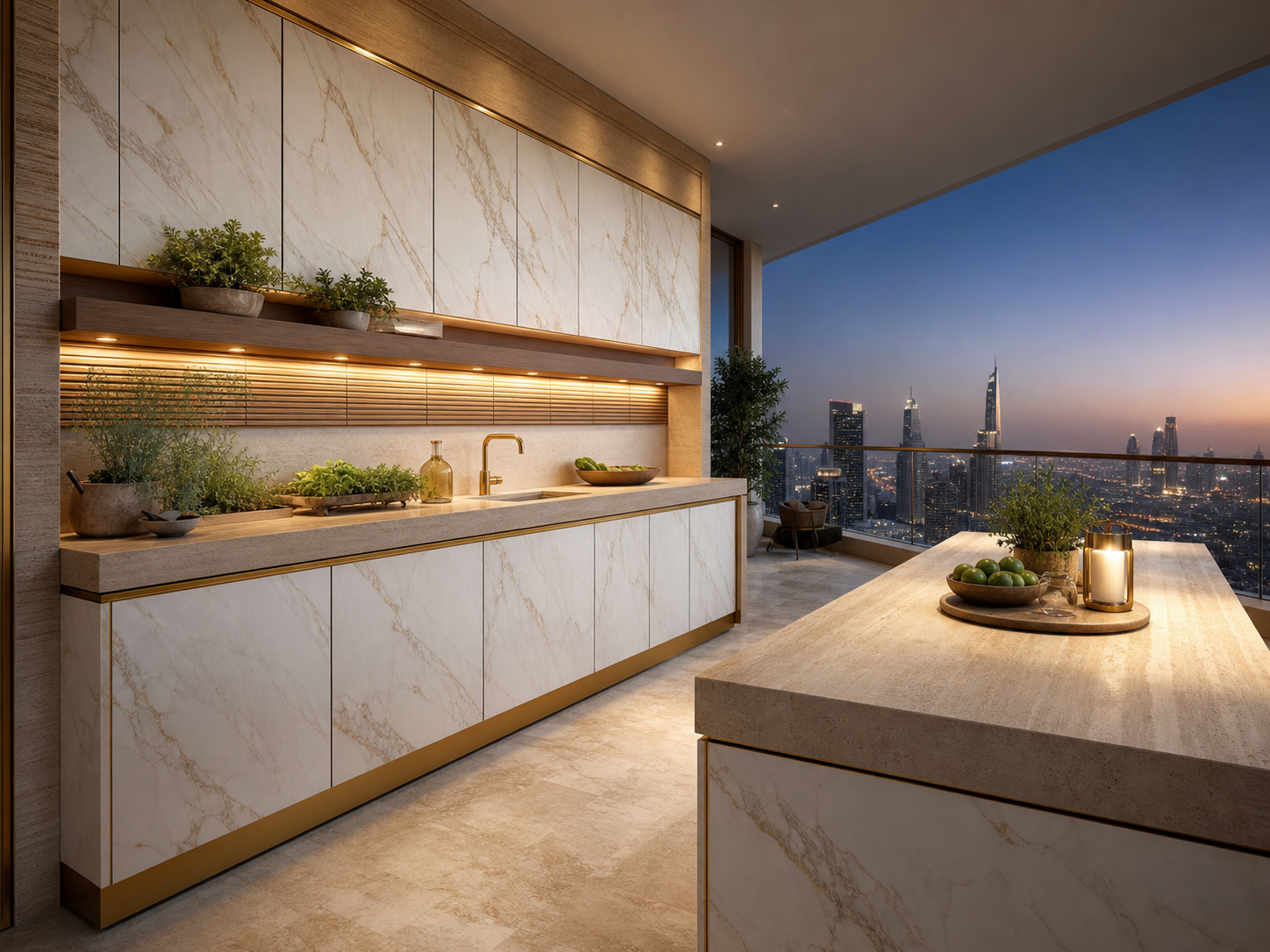 Suite de balcón Dusk con riel de preparación de hierbas de lamas perspectiva interior