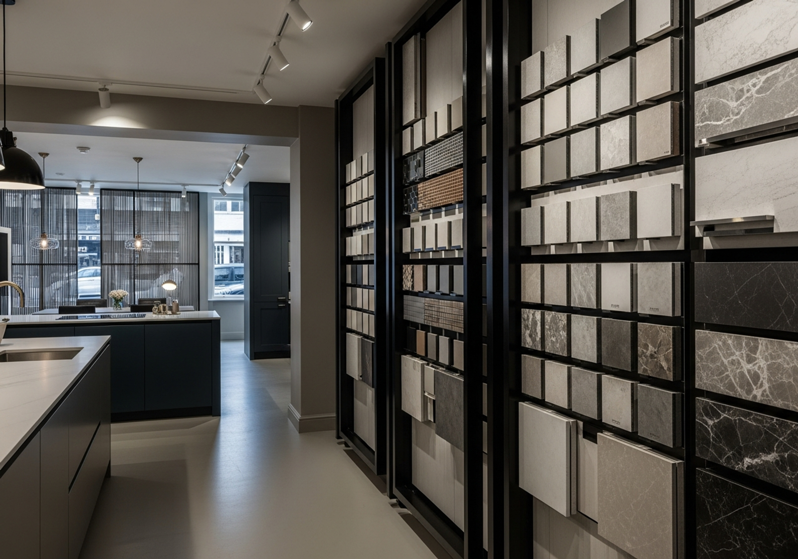 Fadior Chelsea Townhouse Showroom — material sample display wall