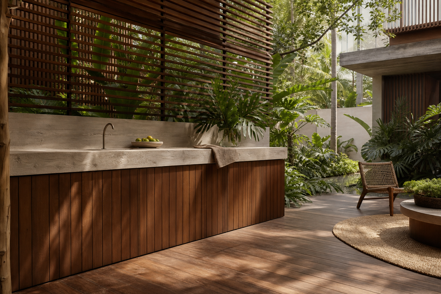 Fadior Horizon Outdoor Kitchen Suite with Diamond Rinse Terrace Bar — lifestyle setting with natural light and residential