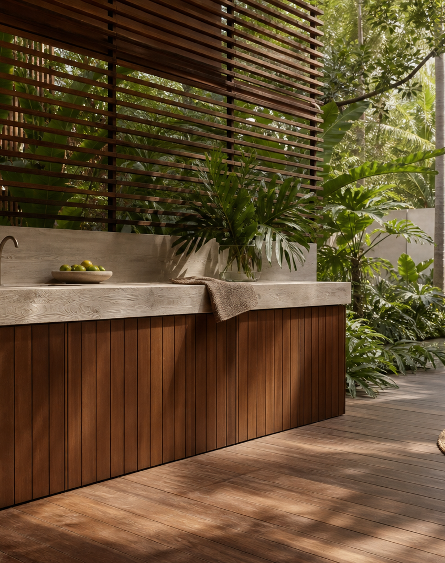 Fadior Horizon Outdoor Kitchen Suite with Diamond Rinse Terrace Bar — lifestyle setting with natural light and residential