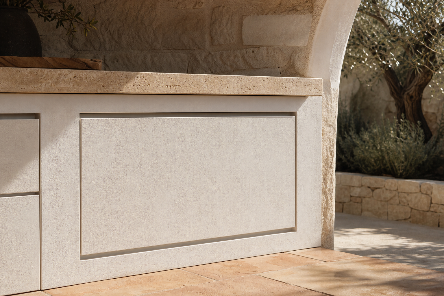 Suite de Cocina Exterior Vantage con Isla de Servicio Rain Veil acabado y detalle