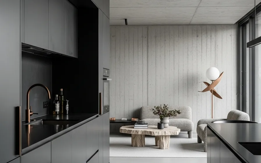 Apartamento Industrial South Yarra — proyecto Fadior con mobiliario en acero inoxidable 304