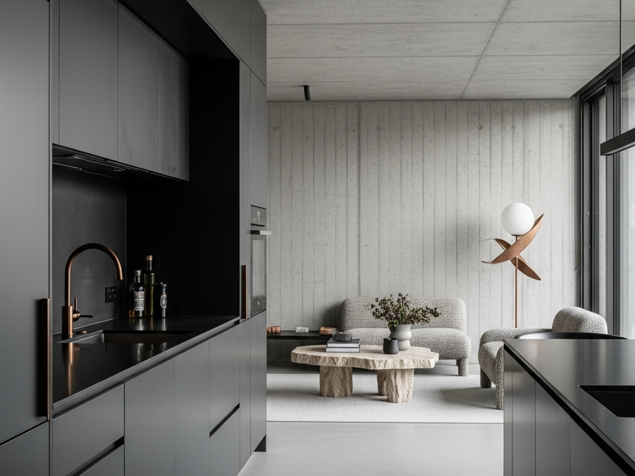 Fadior South Yarra Industrial Apartment — 304 stainless steel kitchen system, architectural view