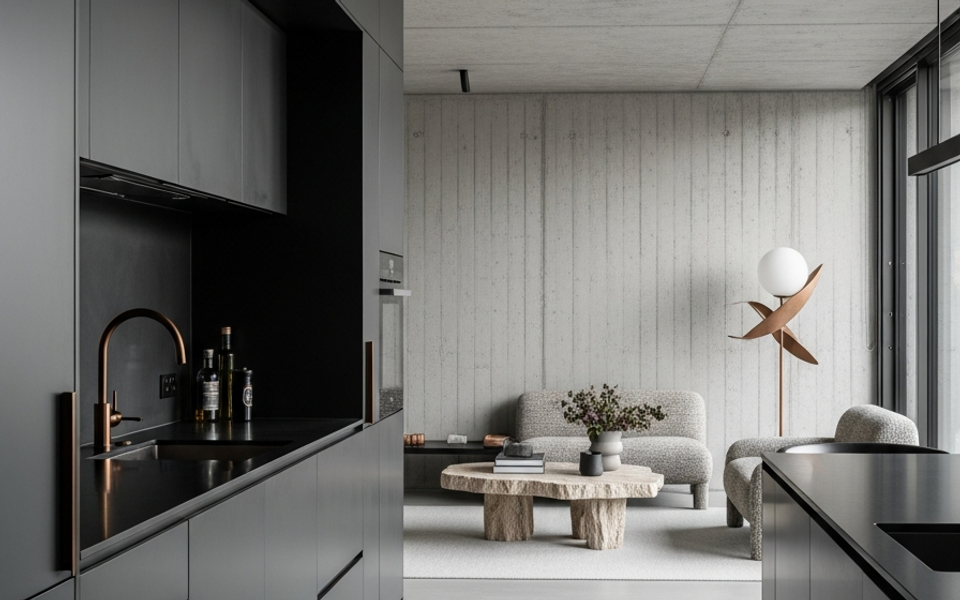 Fadior South Yarra Industrial Apartment — 304 stainless steel kitchen system, architectural view