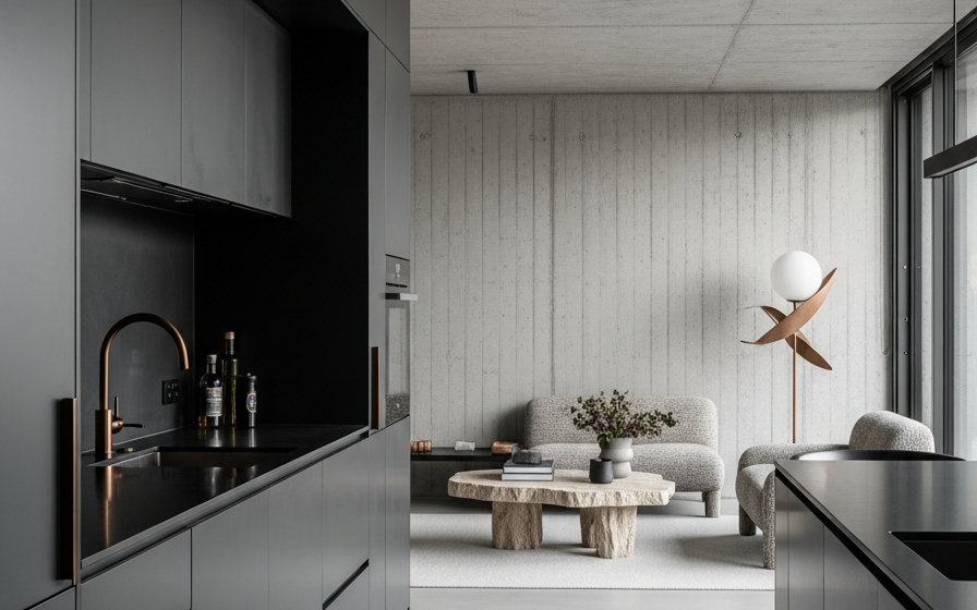 Fadior South Yarra Industrial Apartment — 304 stainless steel kitchen system, architectural view