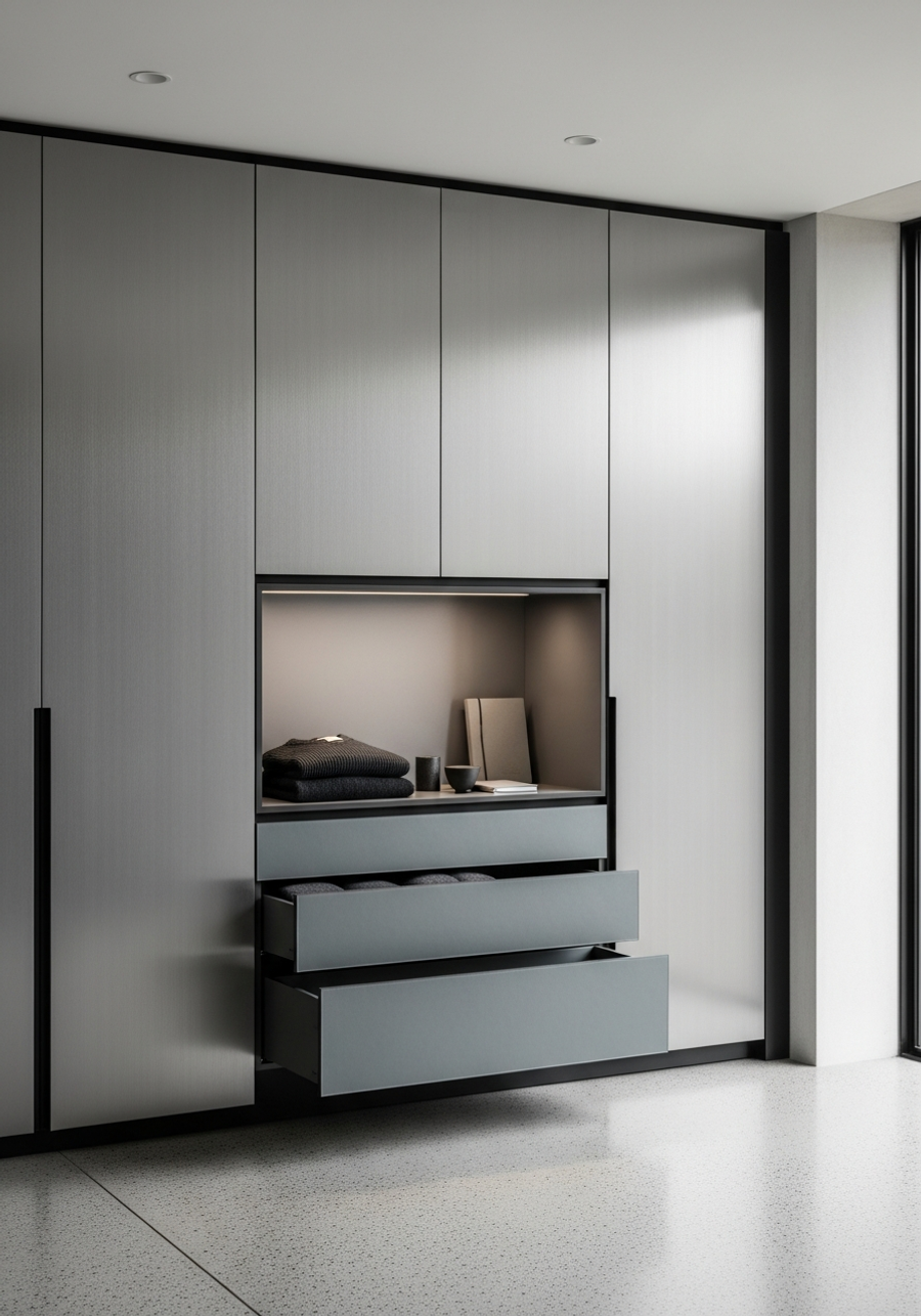 Fadior Brera Wardrobe Suite — 304 stainless steel wardrobe system, front view
