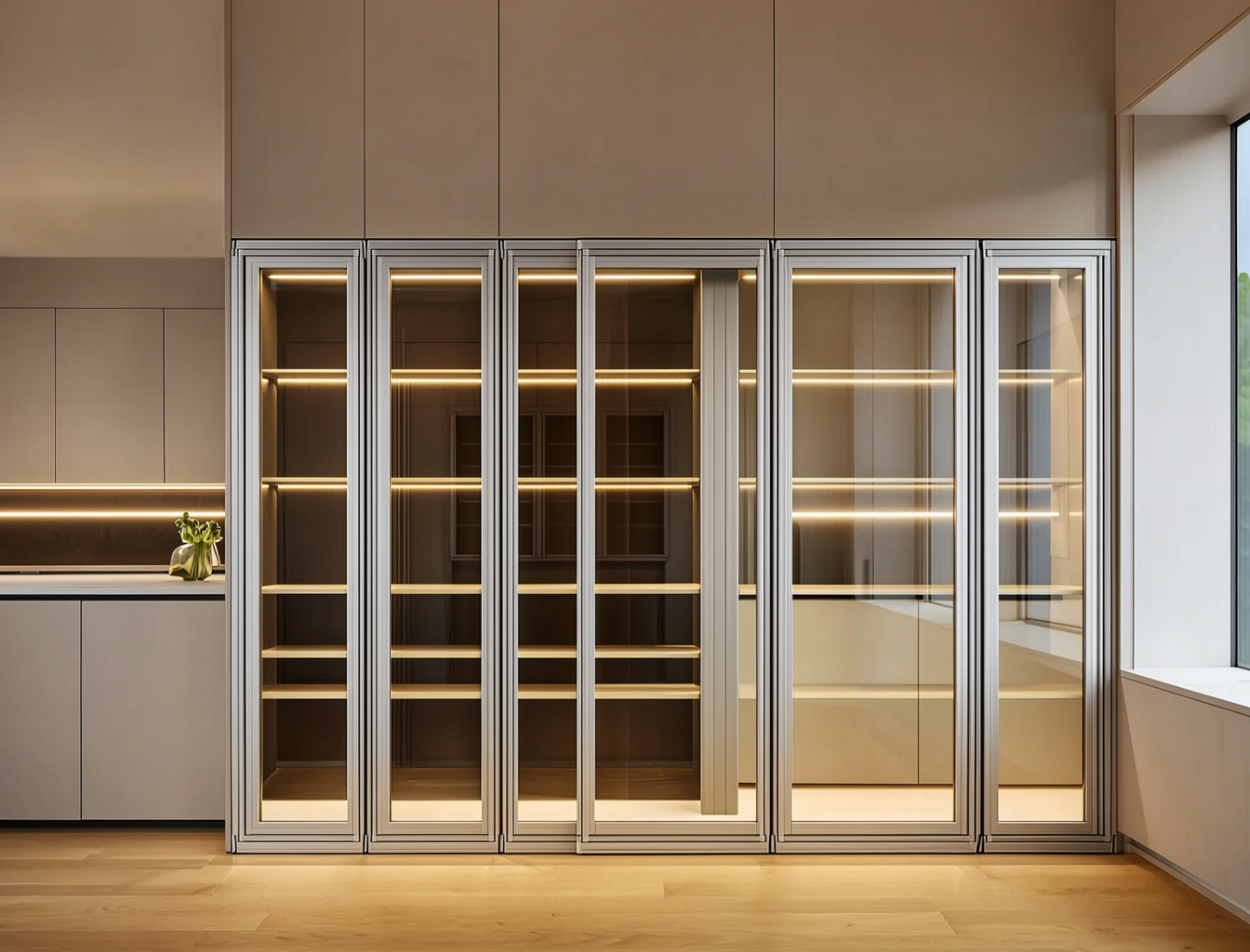 6063 Aluminum Alloy Extrusion Profile applied in luxury residential wine cabinet frame and glass door profiles