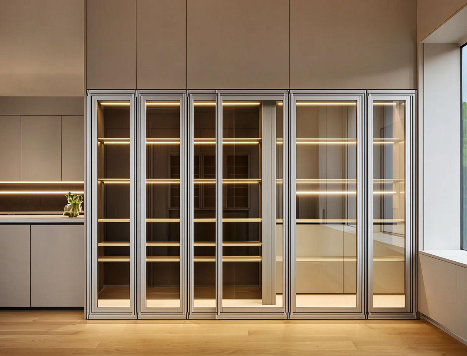 6063 Aluminum Alloy Extrusion Profile applied in luxury residential wine cabinet frame and glass door profiles