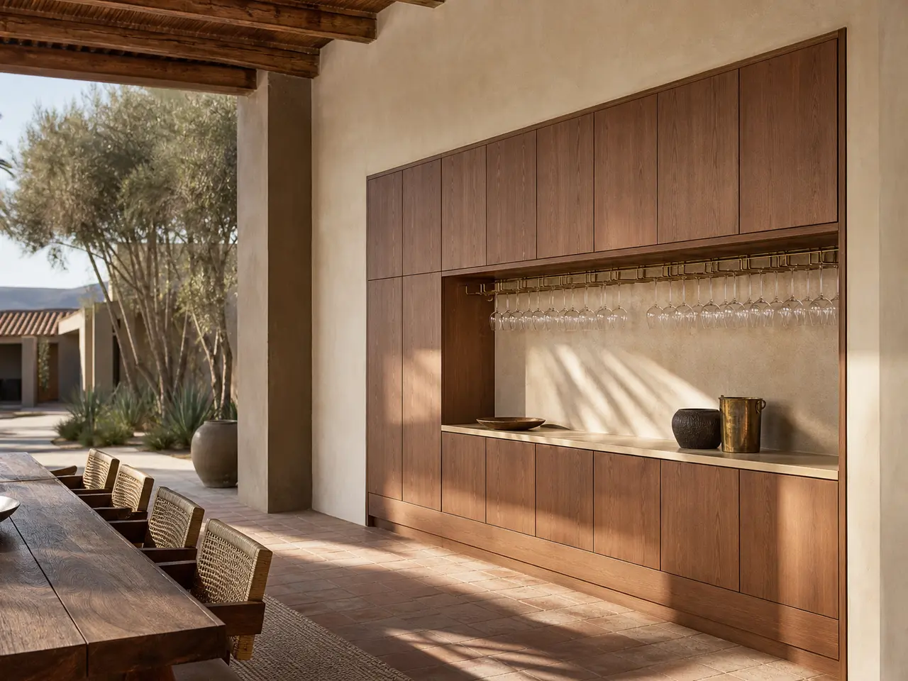 Fadior Estuary Wine Cabinet Suite with Parchment Tasting Portal - built-in stainless steel wine cabinet with bottle display, glass-front storage, lighting, and closed reserve storage
