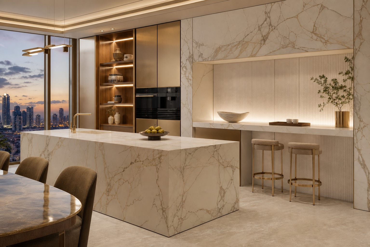 Fadior Atelier Kitchen Suite with Fluted Stone Breakfast Alcove — lifestyle setting with natural light and residential