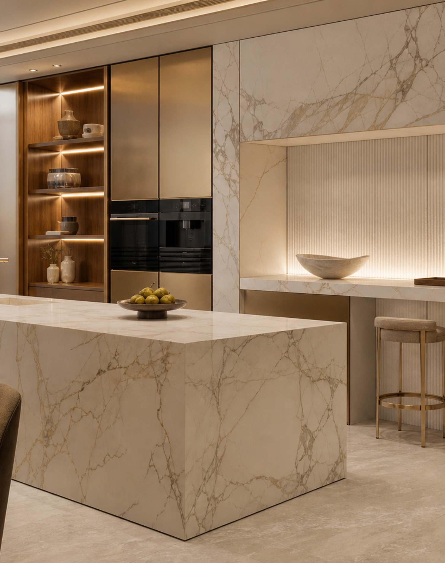 Fadior Atelier Kitchen Suite with Fluted Stone Breakfast Alcove — lifestyle setting with natural light and residential