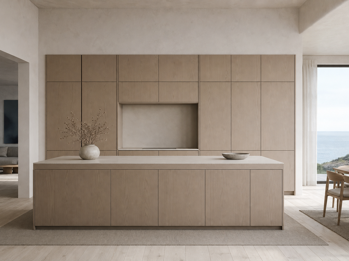 Fadior Solace Kitchen Suite with Cold-Finished Hearth Island — 304 stainless steel kitchen system, front view