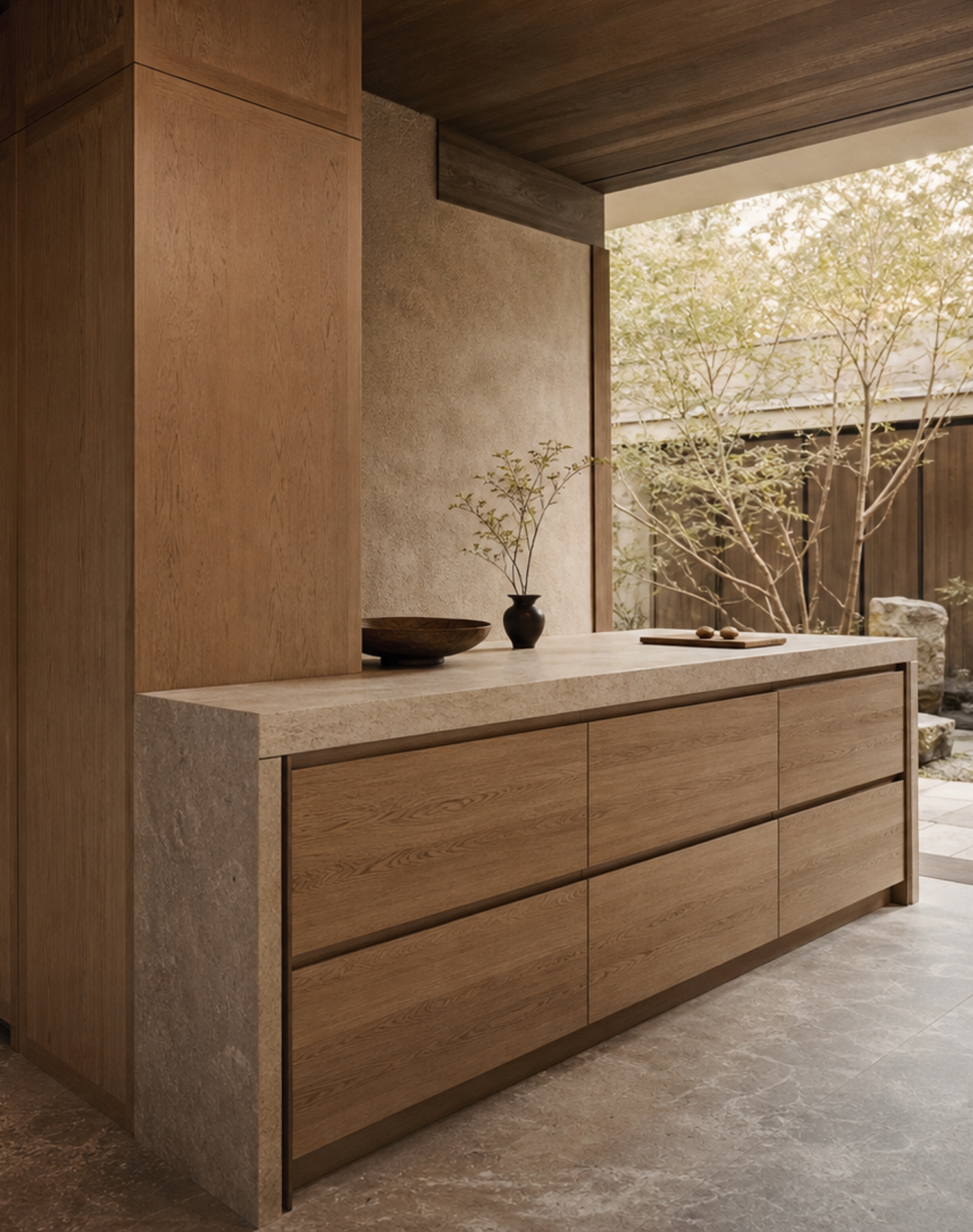 Fadior Dream Home Kitchen Suite with Breezeway Pantry Island — interior room context showing cabinet integration