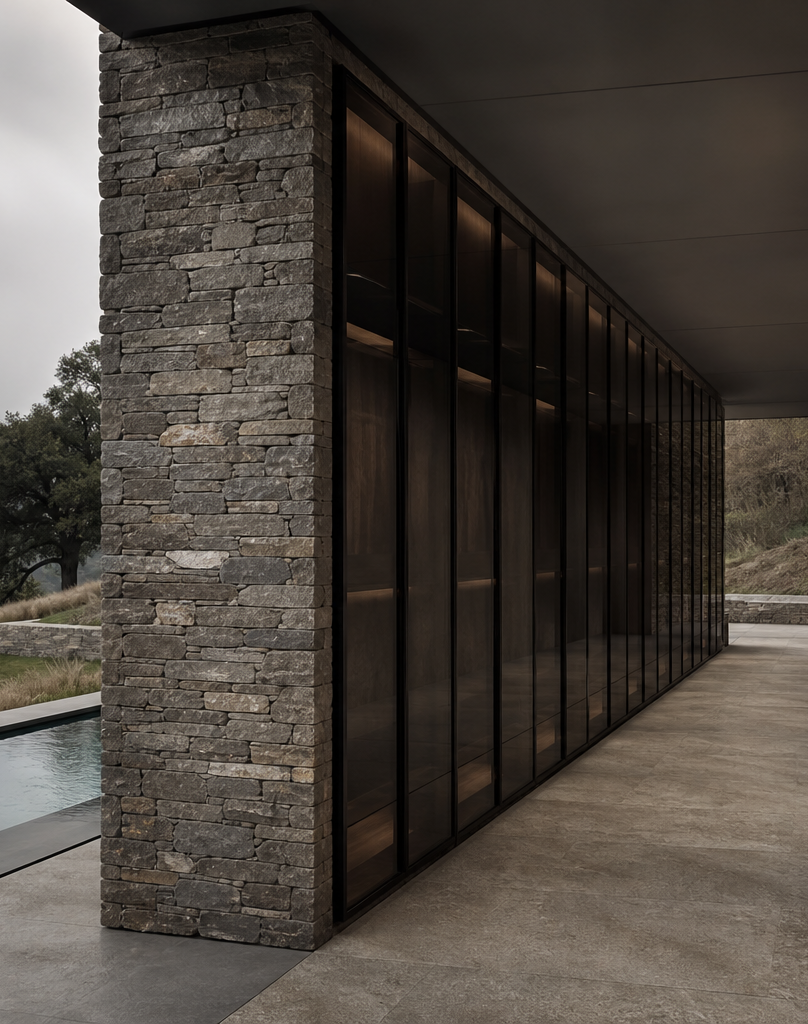 Fadior Eclipse Wardrobe Suite with Graphite Glass Wardrobe Promenade — interior room context showing cabinet integration