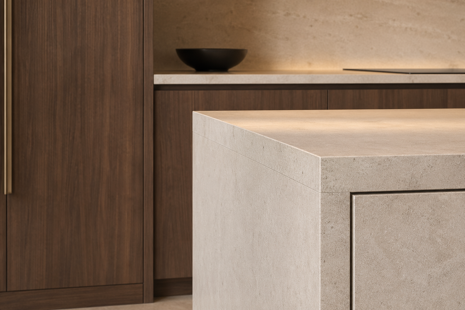 Fadior Meridian Kitchen Suite with Hybriq Prep Monolith — close-up of stainless steel finish and hardware detail
