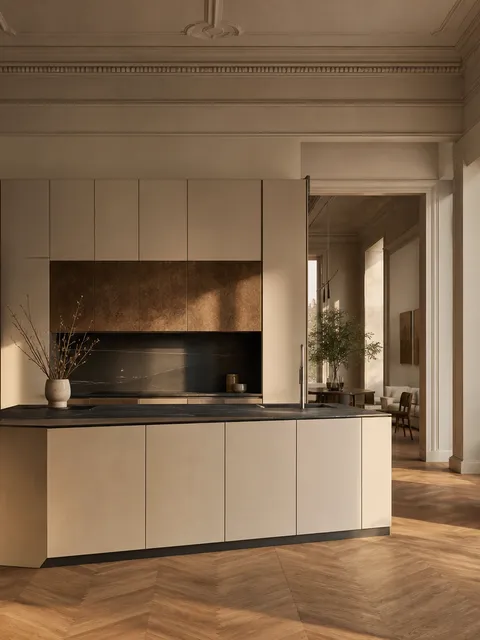 Fadior Pavilion Kitchen Suite with Terrace Origami Island — 304 stainless steel kitchen system, front view