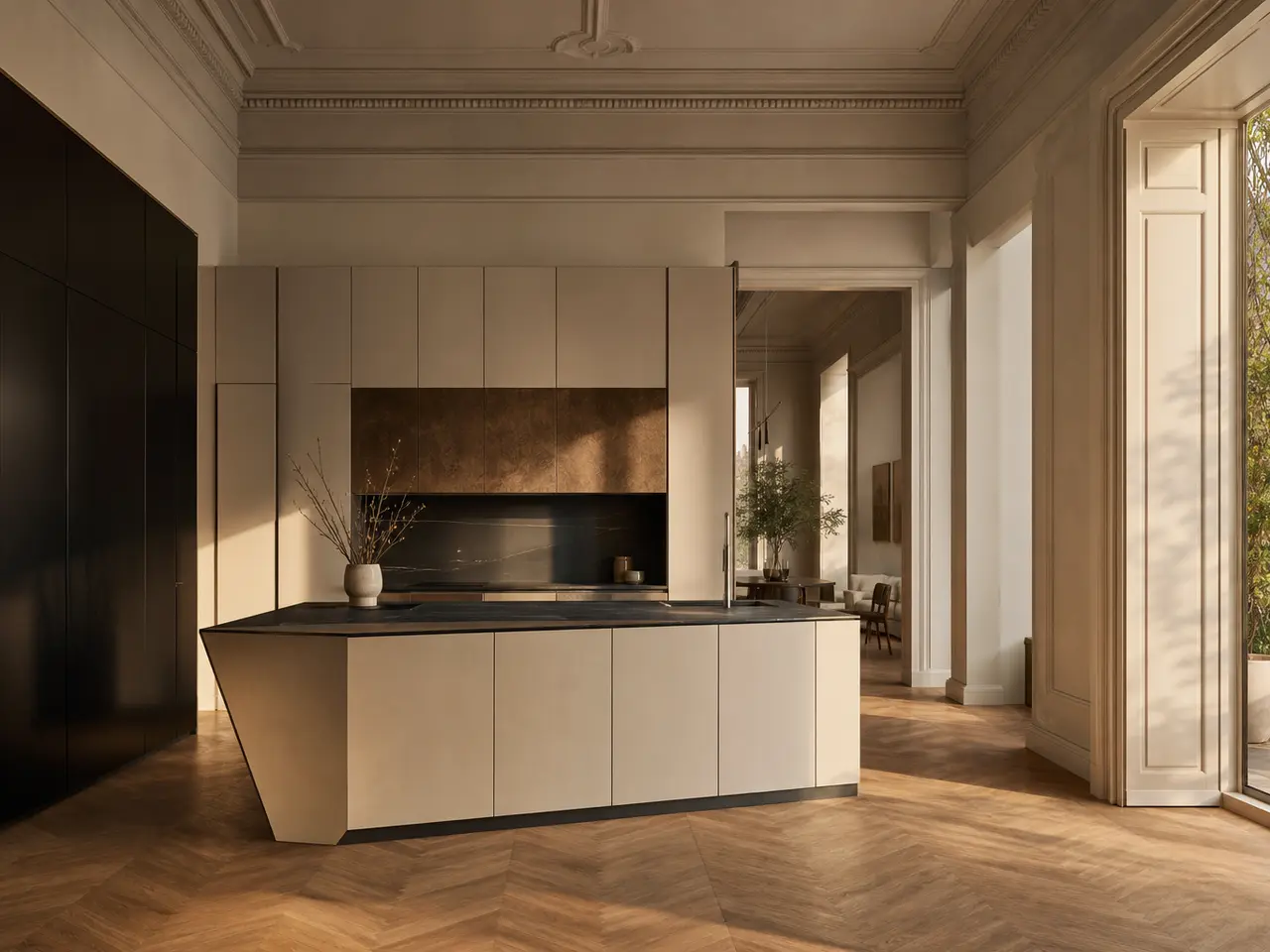 Fadior Pavilion Kitchen Suite with Terrace Origami Island — 304 stainless steel kitchen system, front view