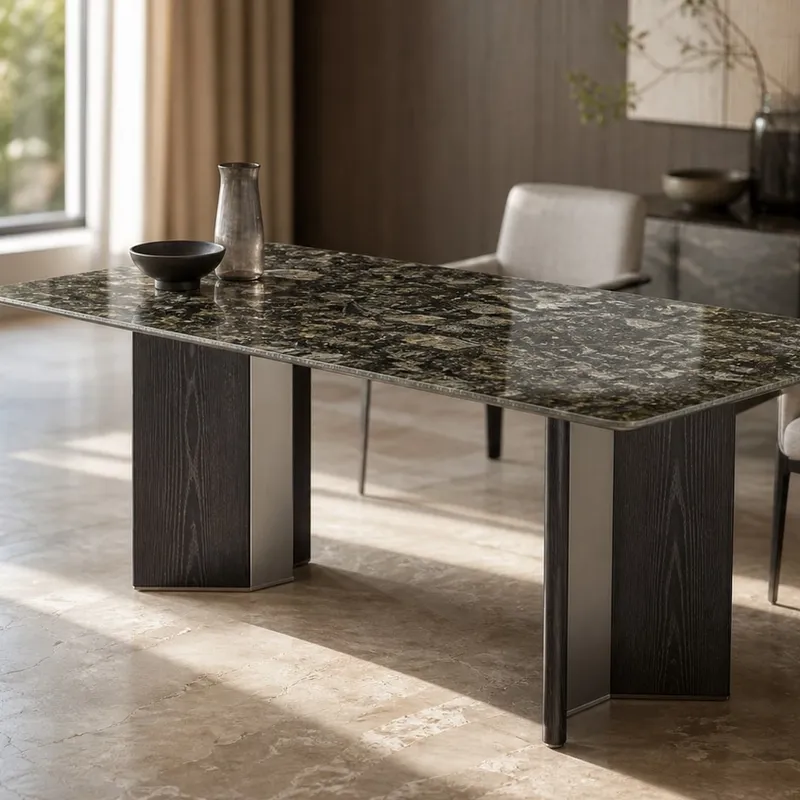 Wood-and-Steel Marble Dining Table 140×80 cm