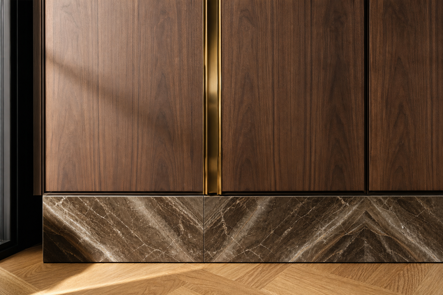 Fadior Lumiere Wardrobe Suite with Thin Slab Dressing Portal — close-up of stainless steel finish and hardware detail