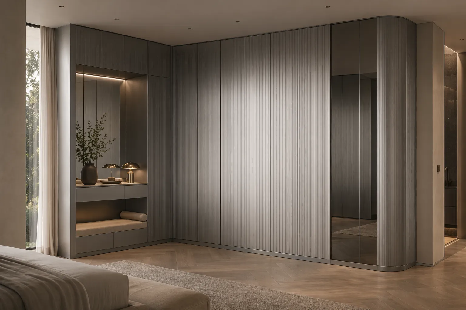 Fadior Brera Wardrobe Suite with Bronze Glass Dressing Spine — 304 stainless steel wardrobe system, front view