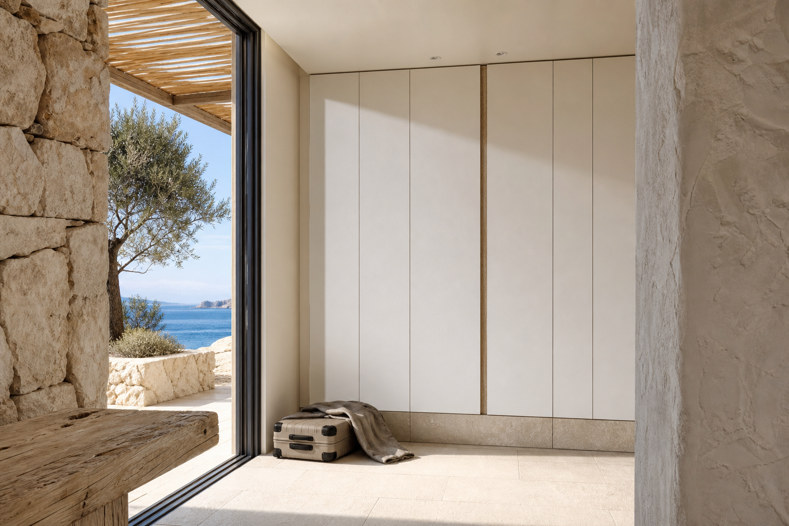 Fadior Resonance Wardrobe Suite with Concealed Service Spine — lifestyle setting with natural light and residential styling