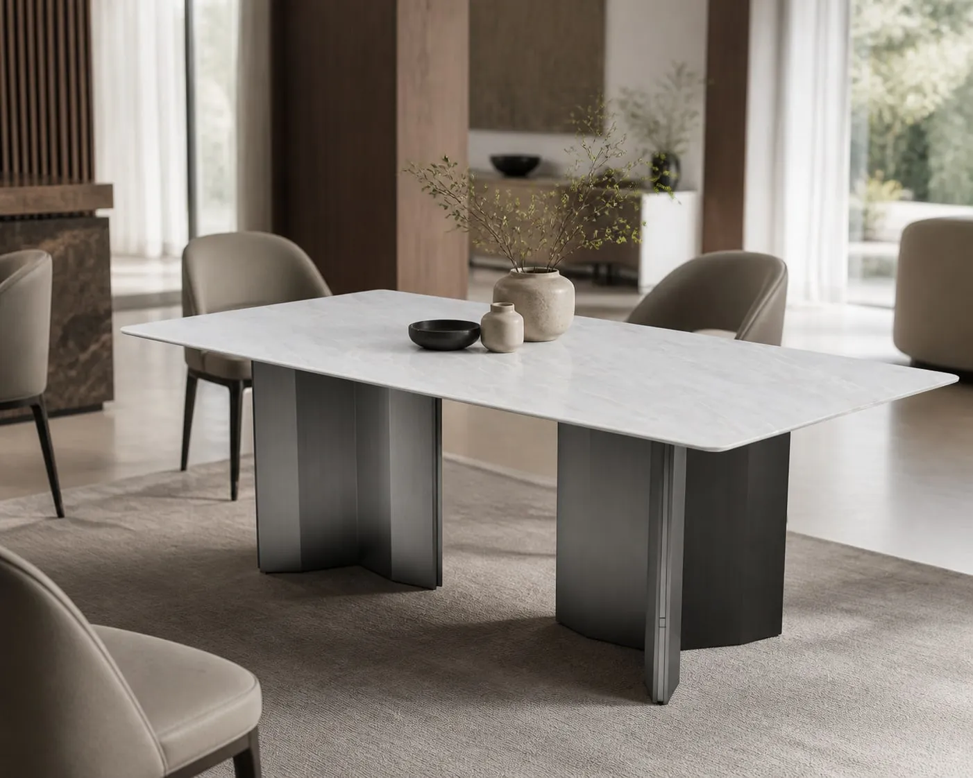 Faceted-Cruciform Marble Dining Table 140×80 cm
