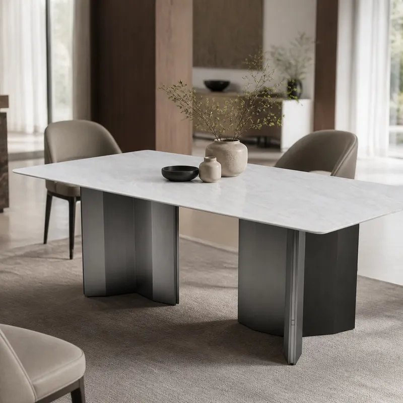 Faceted-Cruciform Marble Dining Table 140×80 cm