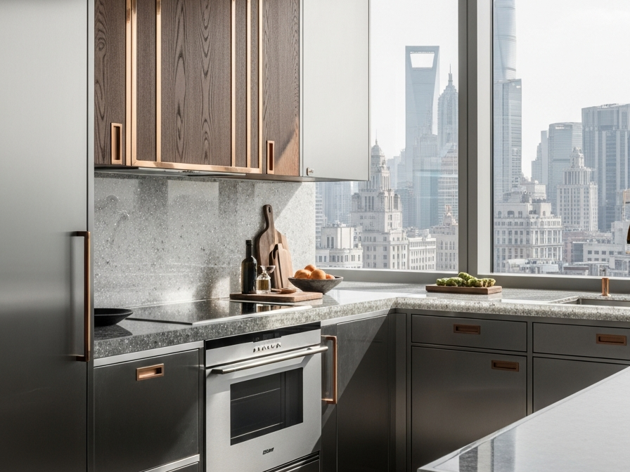 Fadior Shanghai Bund Penthouse — 304 stainless steel kitchen system, architectural view