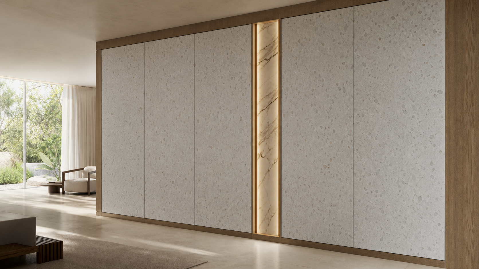 Suite de Panel de Pared Terrazzo con Columna Luminosa Vetada estudio de adaptación
