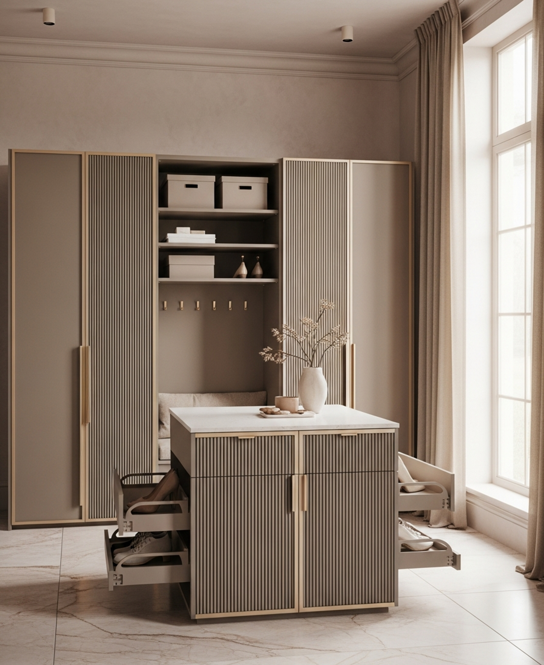 Fadior Archetype Entryway Cabinet — 304 stainless steel entryway system, front view