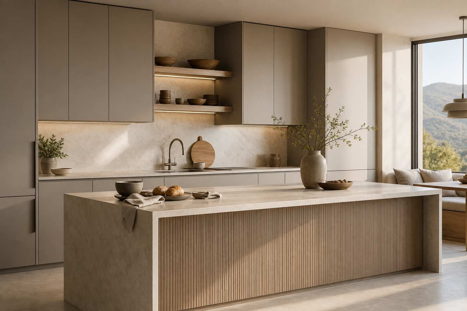 Fadior Terrena Kitchen Suite with Reeded Breakfast Harbor — lifestyle setting with natural light and residential styling