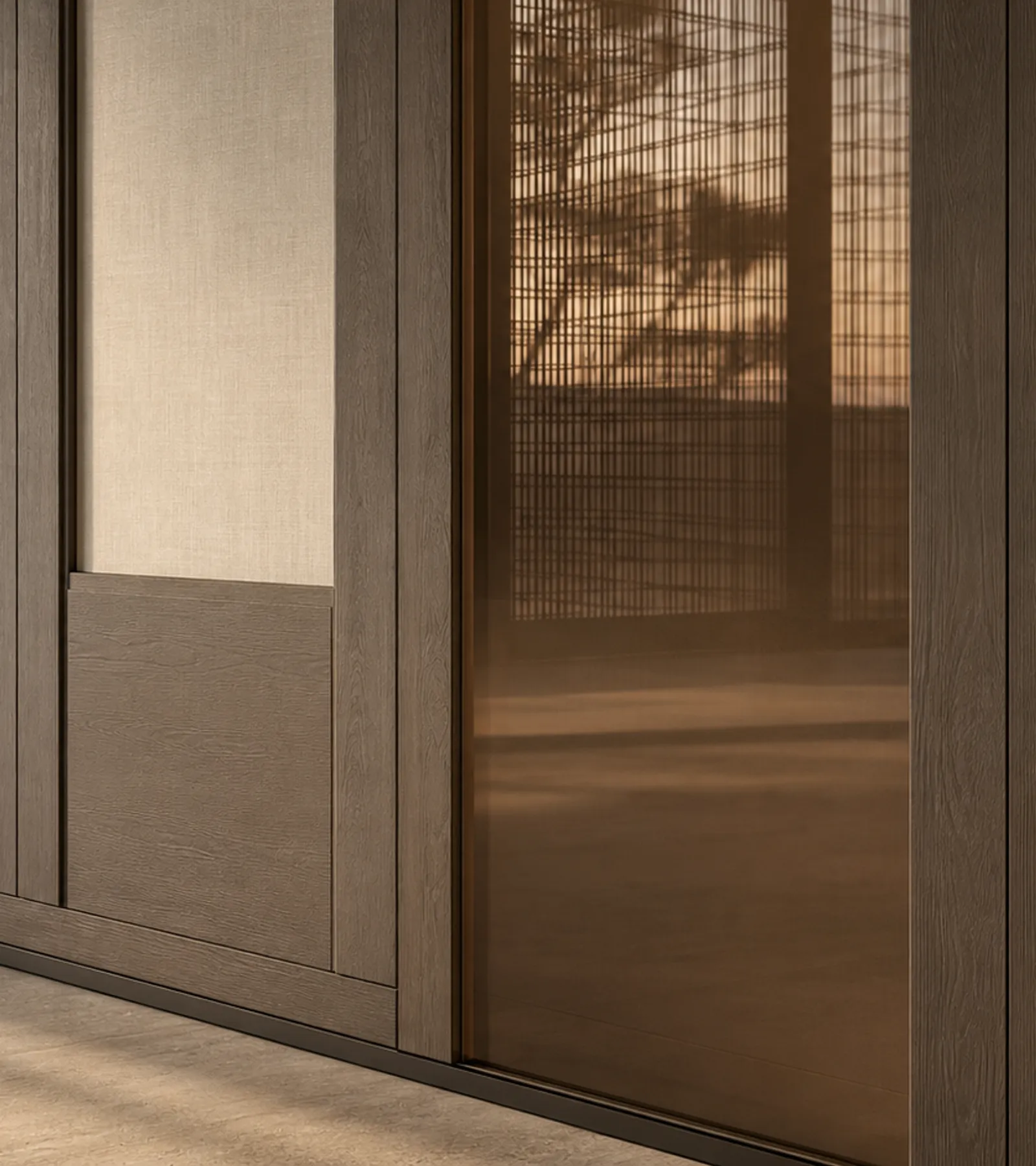 Fadior Voyage Wardrobe Suite with Saddle Glass Tie Portico — close-up of stainless steel finish and hardware detail
