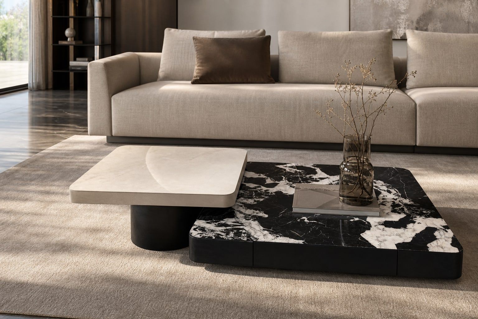 Leather-Accent Coffee Table styled in a FADIOR HOME interior setting