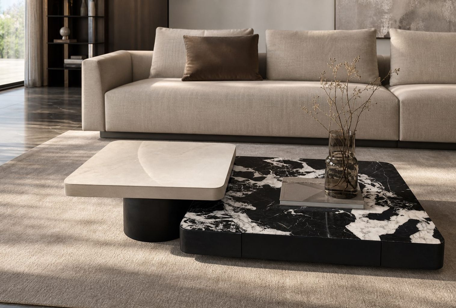 Leather-Accent Coffee Table 60*60*45 styled in a FADIOR HOME interior setting