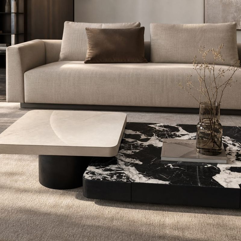 Leather-Accent Coffee Table styled in a FADIOR HOME interior setting