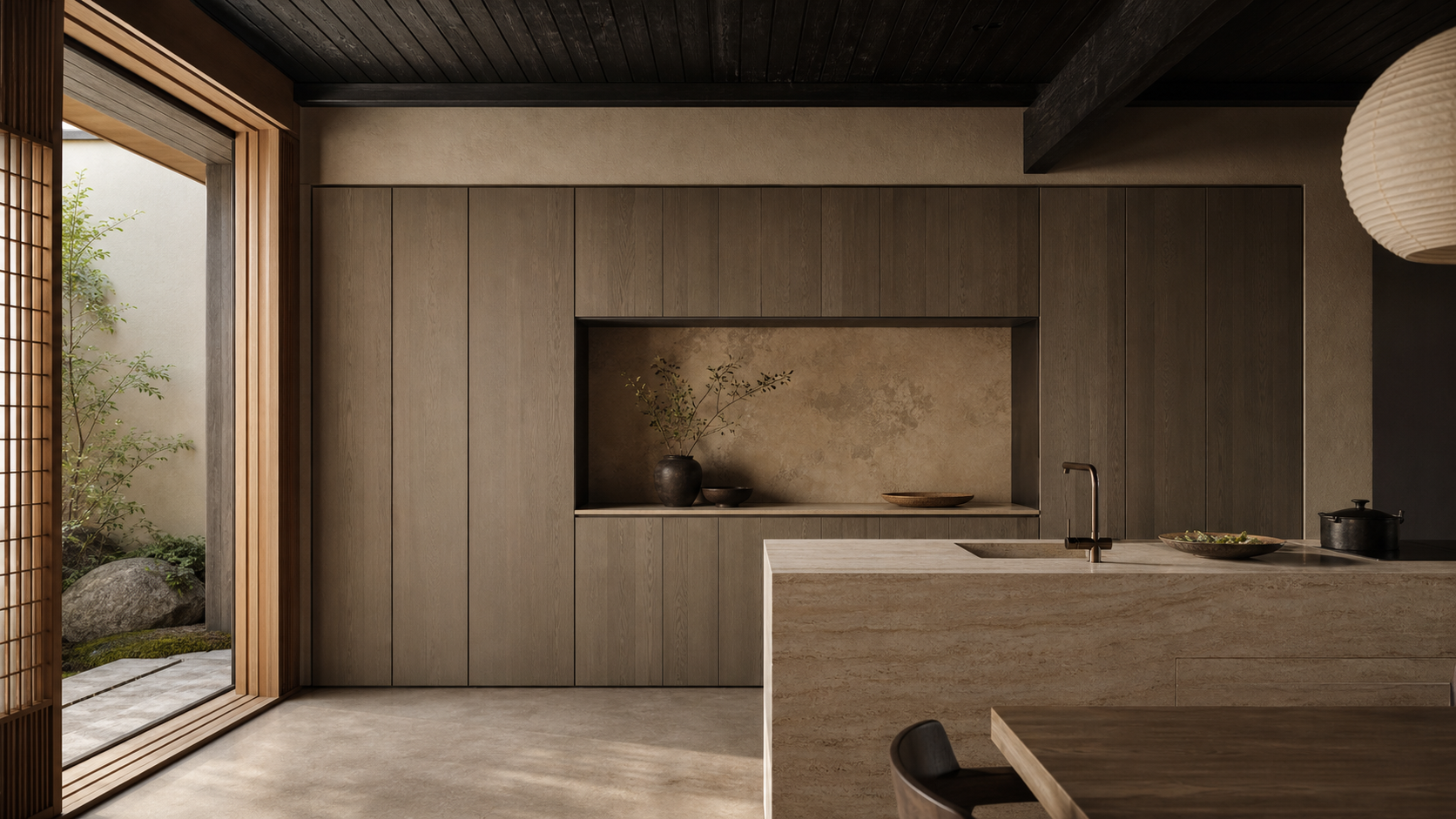 Fadior Solace Kitchen Suite with Servery Spine Pantry — lifestyle setting with natural light and residential styling