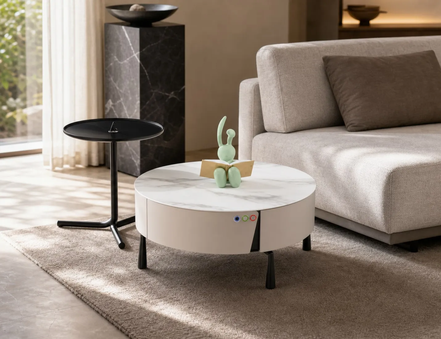 Sintered Stone Grey Glass Table 50×45 cm