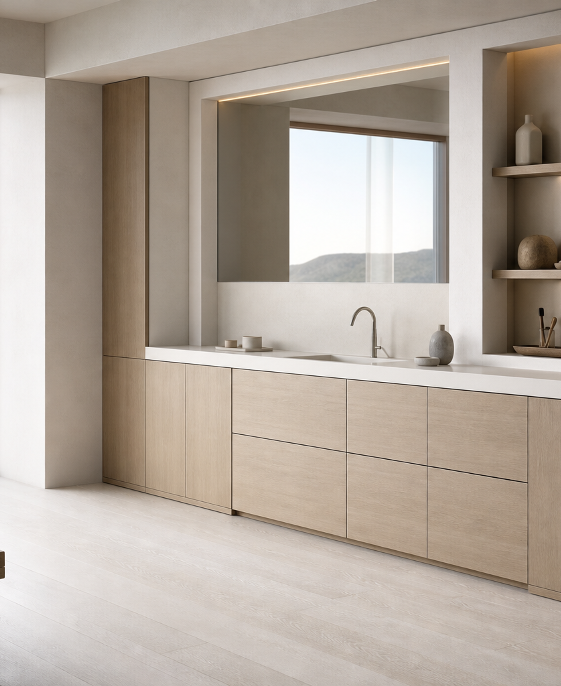 Fadior Ethereal Bath and Vanity Suite with Pearl Recessed Care Ledge — 304 stainless steel bath and vanity system, front view