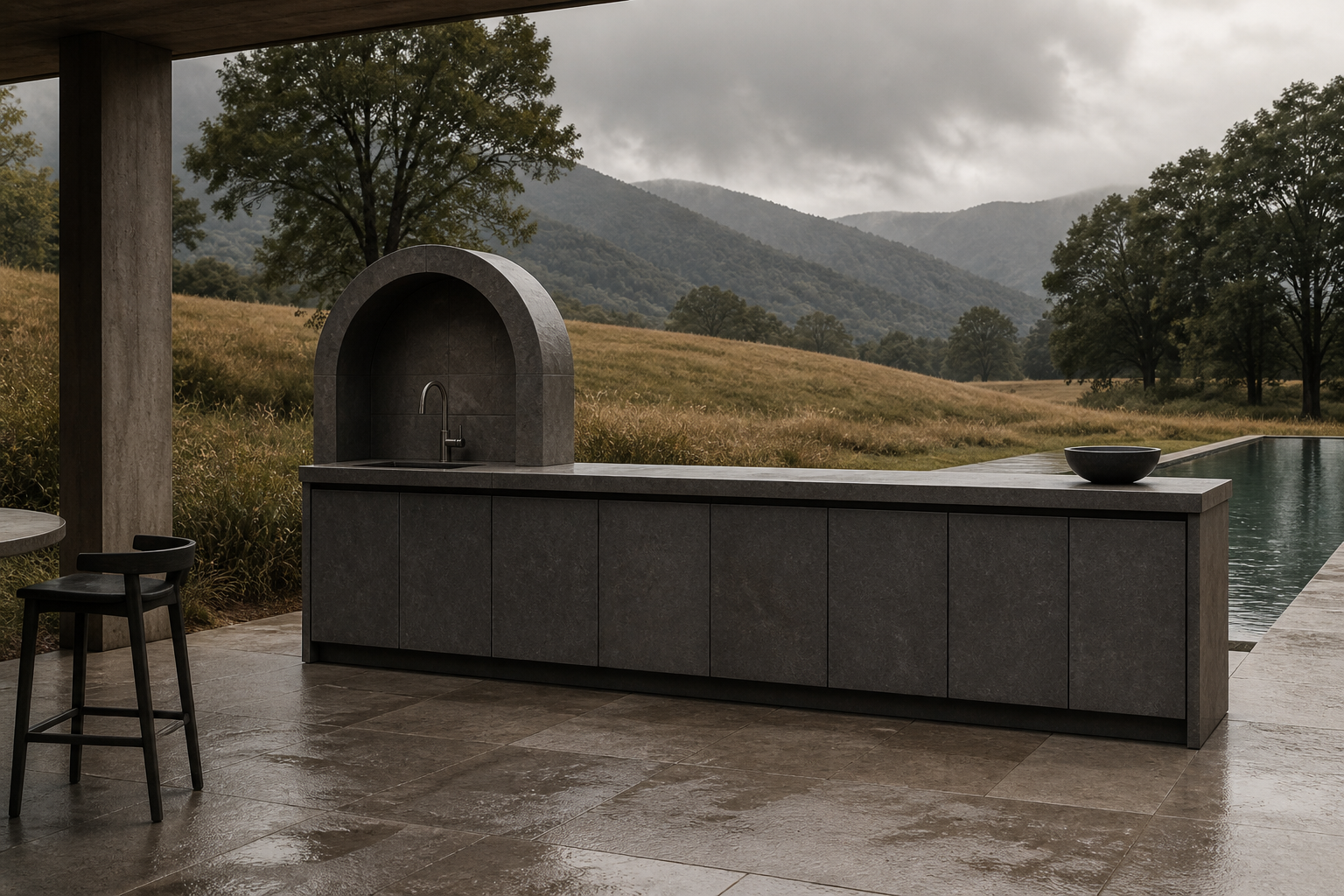 Conjunto de cocina de terraza Vantage con arcada de enjuague Azimuth estudio de adaptación
