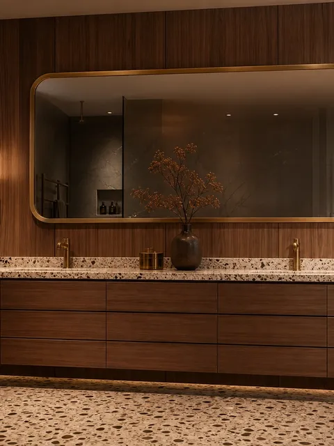 Suite de Baño y Tocador Nacre con Datum de Lavabo a Escala
