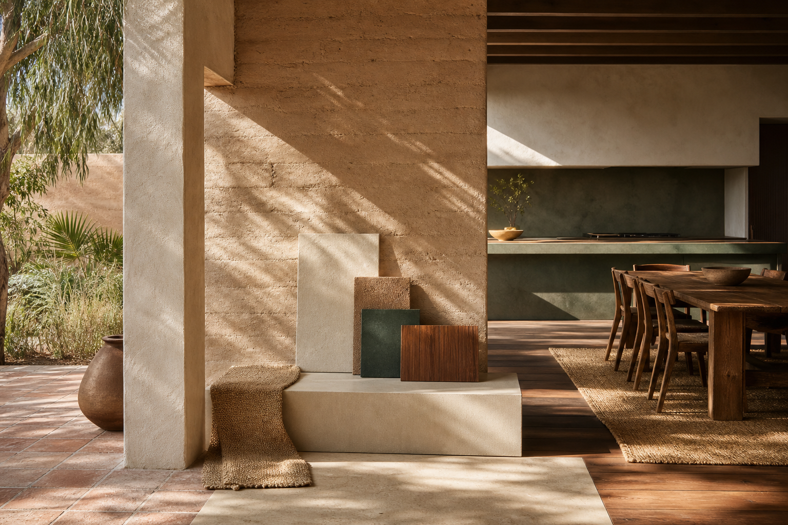 Material mood scene for intrinsic finish route comparison.