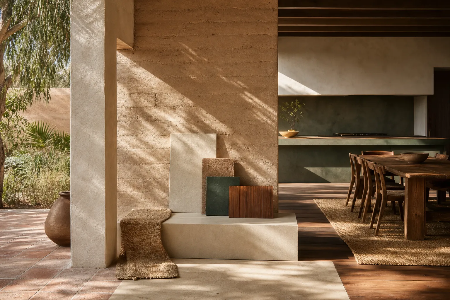 Material mood scene for intrinsic finish route comparison.