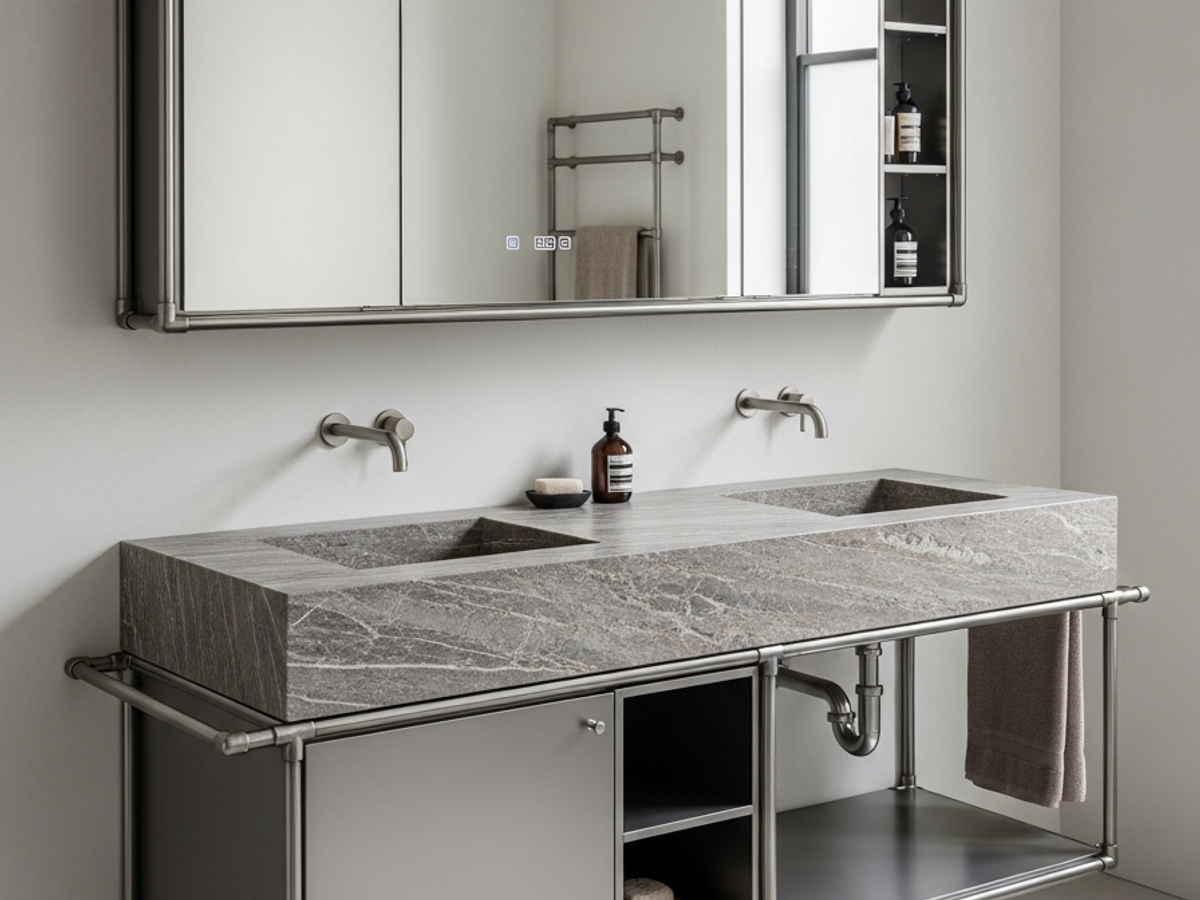Fadior Acqua Vanity Suite — 304 stainless steel bath and vanity system, front view