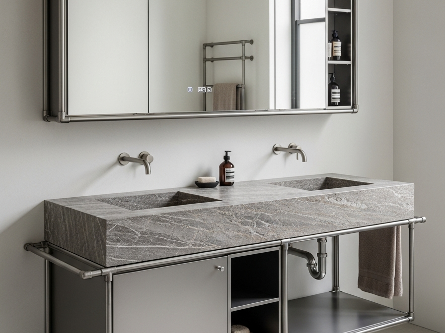 Fadior Acqua Vanity Suite — 304 stainless steel bath and vanity system, front view