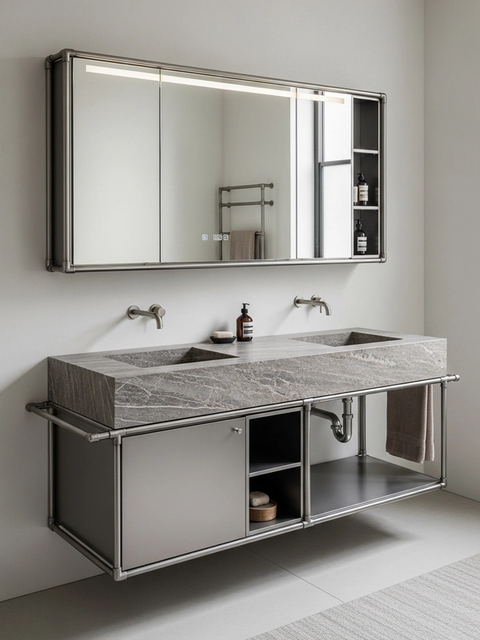 Fadior Acqua Vanity Suite — 304 stainless steel bath and vanity system, front view