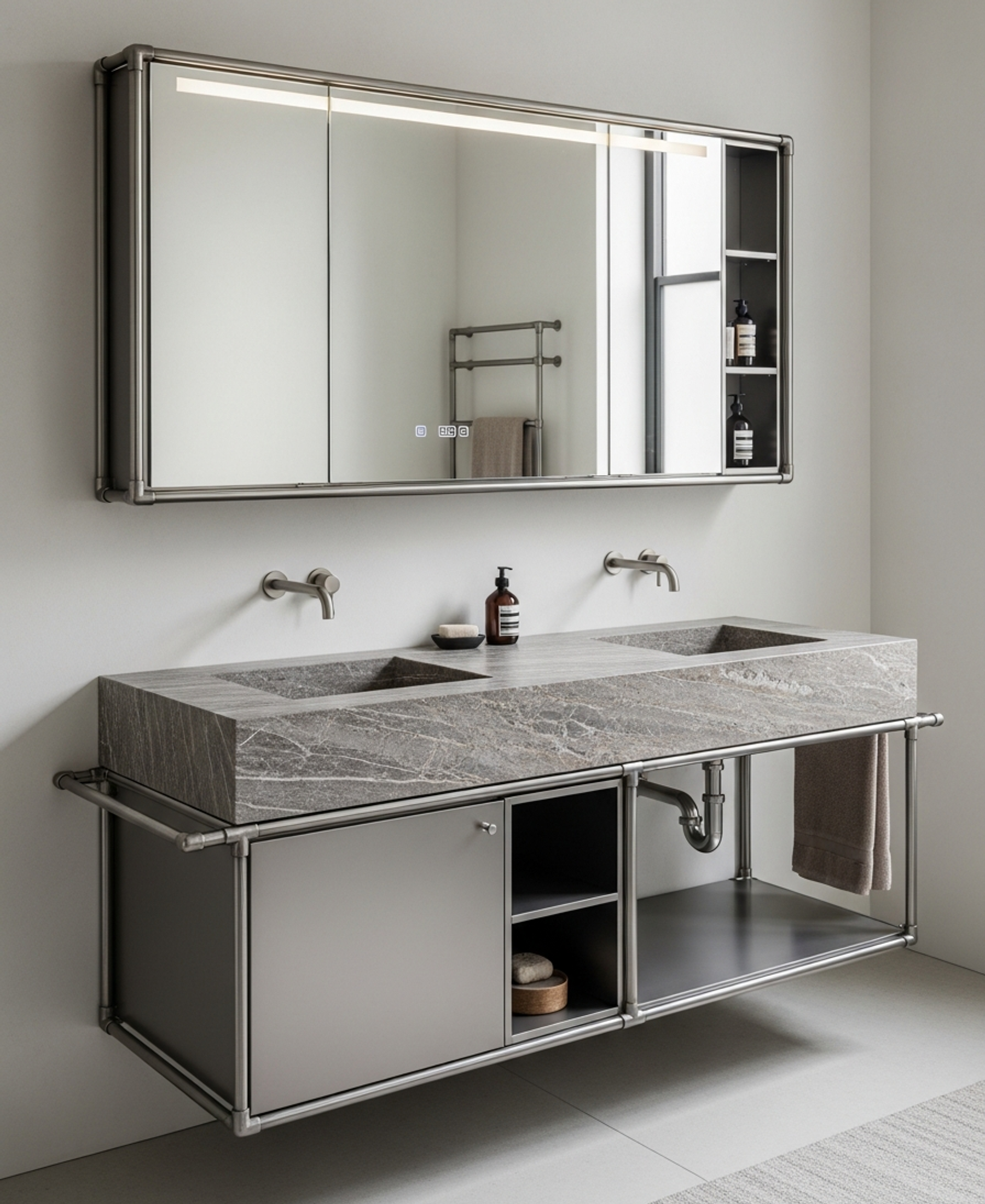 Fadior Acqua Vanity Suite — 304 stainless steel bath and vanity system, front view